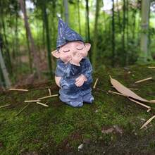 裝飾藝術風格小矮人花園雕像,樹脂製趣味戶外小矮人塑像,適用於露台庭院裝飾,幽默浴室場景,免電池地板安裝草坪裝飾品 - A - 查看 4