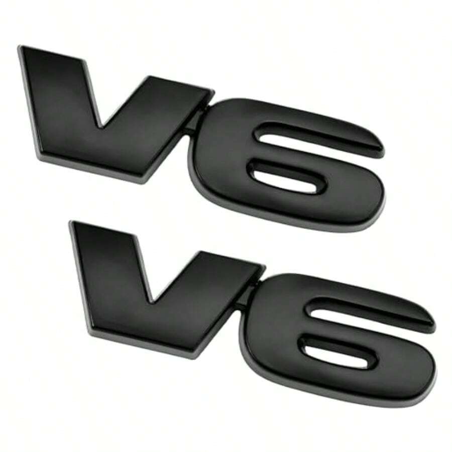 2 PCS 3D V6 Metal Emblem Self-Adhesive Car Bumper Sticker For Trunk Tailgate Side Fender Exterior Decorative Badge In Black Durable Weatherproof Finish - V6 Black - View 1