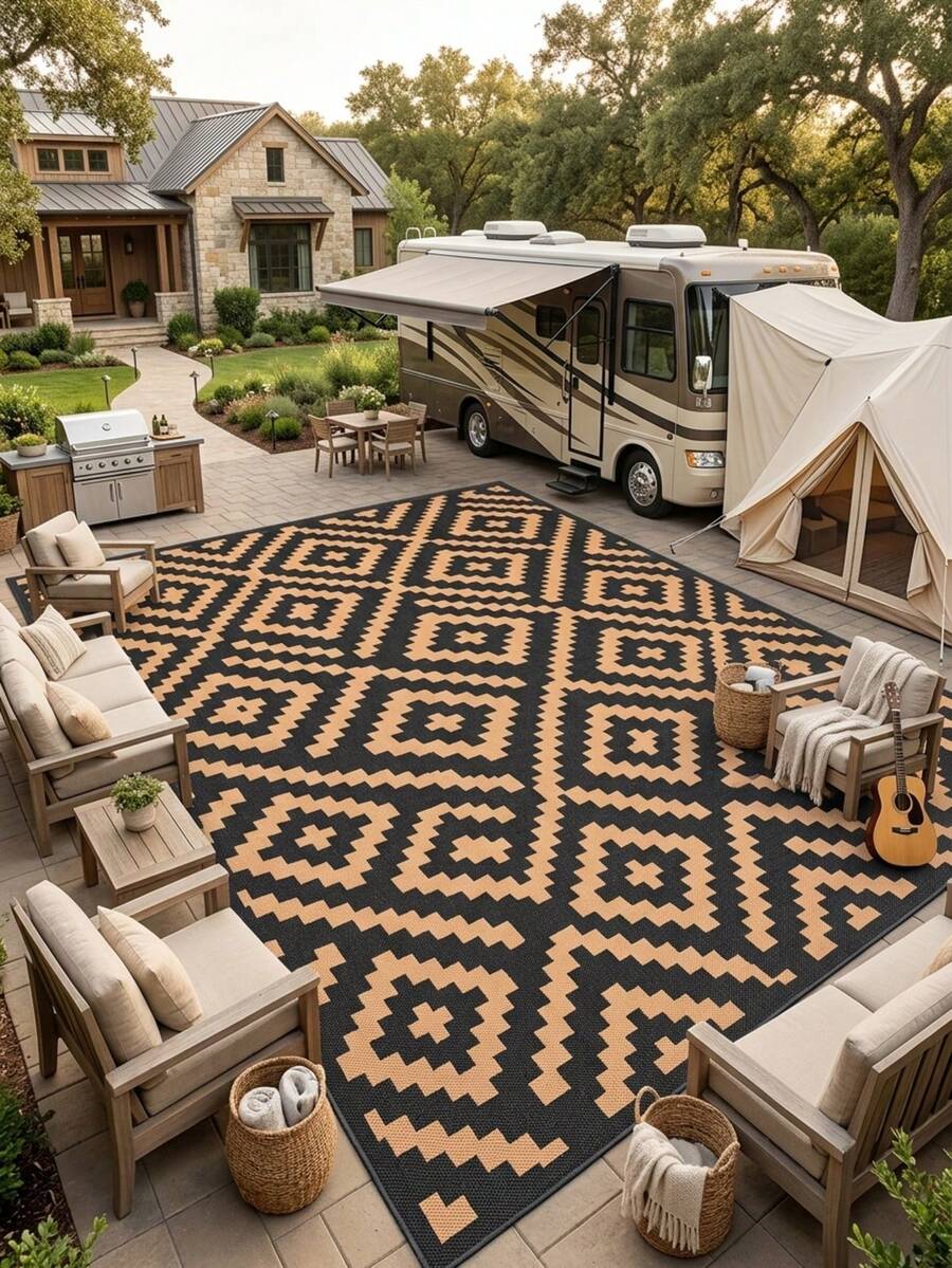 1pc Nordic Modern Classic Geometric Rhombus Pattern Outdoor Rug/Carpet/Area Rug/Doormat, Suitable For Entryway, Balcony, Garden, Outdoor, Patio, Living Room, Soft And Machine Washable, Home Decor - Multicolor 1 - View 1