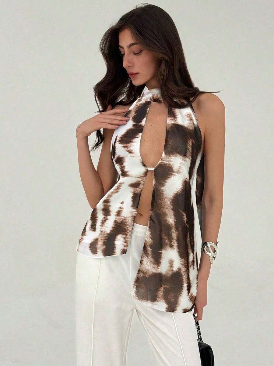 Top con cuello halter y espalda descubierta, asimétrico y sexy para mujer - Multicolor 2 - Ver 1