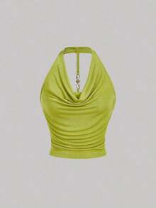 3 piezas Camiseta de mujer de unicolor con cuello drapeado de moda - Multicolor - Ver 7
