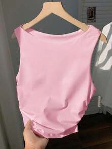 Camiseta de tirantes de algodón puro blanco, primavera/verano - Rosa vieja - Ver 5