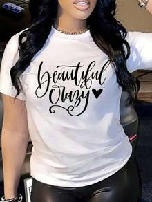 [Entrega Local]Playera Para Mujer Camiseta Casual Blanca de Manga Corta y Cuello Redondo para Mujer, de Poliéster, con Hermoso Estampado Gráfico Original - Blanco - Ver 3