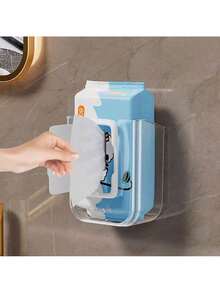1pc Wall-Mounted Wet Wipe Dispenser, Transparent Plastic Storage Organizer, Self-Adhesive No-Drill Wet Wipe Holder, 13*14.5cm Compact Space-Saving Tissue Box, Waterproof Dustproof Wipes Container For Bathroom, Kitchen, Baby Changing Table, Bedroom, Living Room & Home Daily Use - Màu trắng trong suốt - Xem 8