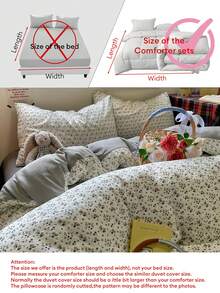 4pcs Ditsy Floral Bedding Set, Soft & Breathable, Romantic Pastoral Style, Includes 1 Duvet Cover, 1 Bed Sheet, 2 Pillowcases (Pillow Covers Pattern Randomly Cut), Available In Single & Double Size - Beige - View 8