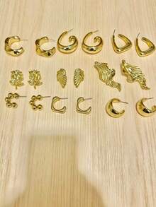 9对金色耳环套装，奢华百搭通勤耳环，金属耳环首饰套装 - 金色 - 查看 5
