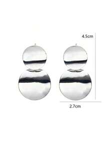 1 Pair Of Smooth Metal Earrings With A Retro And Versatile 3D Circle Design - 古董銀器 - 查看 4
