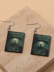1 Pair Single-Sided Book-Shaped Vintage Wooden Earrings, Cute Accessory Gift For Teachers And Students - Multicolor 2 - View 6