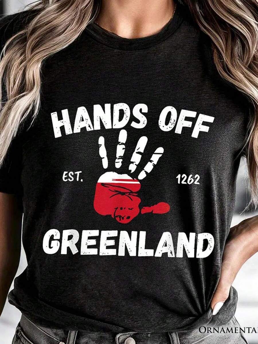 Hands Off Greenland T-Shirt. 220 G, Unisex, Pure Cotton. Ideal Weight For All Seasons, Suitable For Both Men And Women. Durable, High-Quality Fabric That Is Soft To The Touch And Long-Lasting. Breathable. Suitable For Spring And Summer, Holidays, Mother's Day, And Independence Day. - 黑色 - 查看 1