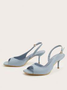 Minimalist Square Toe Open Toe Open Heel Strap Stiletto High Heel Sandals, Suitable For Office,Summer Shoes - Baby Blue - View 3
