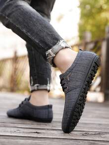Plus Size 48 Spring/Summer Men's Old Beijing Cloth Shoes, Korean Fashion Breathable Canvas Shoes, Versatile Casual Loafers, Work Shoes - Black - View 5