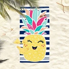 1条可爱菠萝条纹沙滩巾，超柔软超细纤维特大号沙滩毯，超强吸水浴巾，适合旅行、游泳池、潜水、冲浪、瑜伽、露营，多种尺寸可选，沙滩、泳池、旅行、露营、瑜伽必备用品 - 條紋鳳梨 - 查看 4