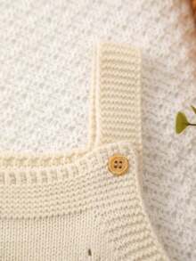 Baby Girls' Spring/Summer Korean Style 3D Floral Embroidery Design Knitted Strap Romper - Apricot - View 2