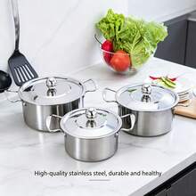 3-Piece Stainless Steel Cookware Set, Double Handle Stainless Steel Cookware Set With Lids, Induction Hob Compatible, Kitchen Utensils, Stainless Steel Pot - View 8