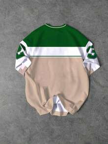Manfinity  Camiseta de cuello redondo para hombre con estampado de estrella de California 23, camiseta deportiva casual de cuello redondo con bloque de color retro y estilo callejero en colores terrosos - Verde militar - Ver 2