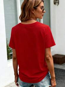 Camiseta de Algodón con Estampado de Corazón Arcoíris para Mujer, Camiseta Casual de Manga Corta, Corte Holgado, Tela Suave y Cómoda, Tallas M-5XL, Camiseta con Diseño Gráfico para Uso Diario, Negra - Rojo - Ver 3