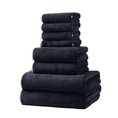Bộ khăn tắm dày 350GSM bằng vải lông san hô, 8 món - Thiết kế viền tương phản, siêu thấm hút và nhanh khô, gồm 3 kích cỡ: 2 khăn tắm 70x140cm, 2 khăn tay 35x75cm, 4 khăn mặt 30x30cm, chất lượng chuẩn khách sạn, thích hợp cho gia đình, khách sạn, spa.