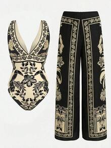 Swim Oasis Top de halter elegante con patrón retro de conchas marinas en blanco y negro, estilo bohemio, para vacaciones de primavera/verano, a juego con falda - Multicolor 2 - Ver 7