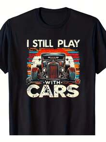 Camiseta Retro de Mecánico Hot Rod con Diseño de Coche Clásico - Cómoda Camiseta de Cuello Redondo Ideal para Entusiastas del Automóvil, Uso Casual y Lavable a Máquina. Una camiseta de manga corta adecuada para el hogar, uso diario, fiestas y viajes-perfecta como regalo para amigos o familiares. - Negro - Ver 1