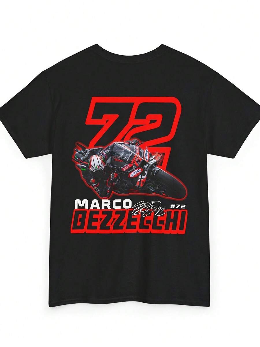 Camiseta de manga corta transpirable para hombre  2025 Marco Bezzecchi 72, Camiseta Marco Bezzecchi, Sudadera Marco Bezzecchi, Marco Bezzecchi 72, Camiseta, Estilo casual de verano. Una camiseta de manga corta adecuada para el hogar, uso diario, fiestas y viajes-perfecta como regalo para amigos o familiares. - Negro - Ver 1