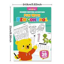 beartale 28頁幼兒練習本套裝，包含字母與數字2大主題，筆觸控制訓練本，早期學習教育，可重複使用魔力書法寫字貼，教學輔助工具，兒童早期教育玩具，蒙特梭利玩具，學習用品，教室玩具，兒童遊戲，學生，文具，小學用品，男孩，女孩，兒童生日禮物，開學禮物 - 彩色 - 查看 12
