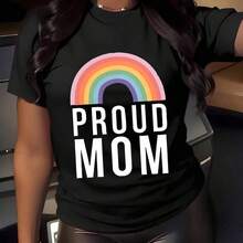 Camia Casual para Mujer con Estampado 'Mamá Orgullosa del Arcoíris', Suave y Cómoda, Regalo para el Día de la Madre, Cumpleaños, Mes del Orgullo, Transpirable y Confortable - Negro - Ver 1