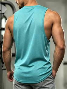 1pc Men's Summer Solid Color Basic Fitness Training Sleeveless Tank Top Sports - Mint Blue - View 2