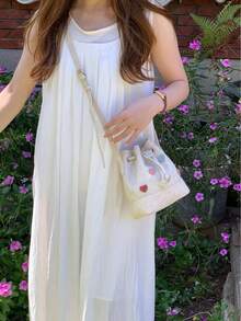 Borsa a secchiello da donna con design originale unico, laccio semplice e motivo a cuore carino, borsa a spalla alla moda per uso esterno, versatile per abbinarsi a uno stile minimalista e alla moda. - bianco - Visualizzare 2