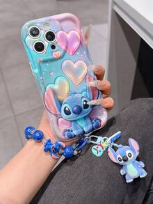 Disney Has Authorized, Phone Case - Chain Set, The Stitch Lilo & Stitch 3D Phone Case Plus A Silicone 3D Stitch Bracelet With Metallic Ring Removable Bracelet, Stitch And Angel Pattern, Compatible With Iphone17/16/15/14/13/12/11/XS/XR/X Plus Pro Max, A Stylish Cartoon Phone Case, The Perfect Gift Choice, Phone Protection, Durable Phone Cover, Great Gift For Friends And Family. - trắng - Xem 1