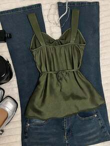 Nuevo top de verano de mujer con cuello halter, cintura fruncida y lazo, sexy y casual para vacaciones - Verde 2 - Ver 2
