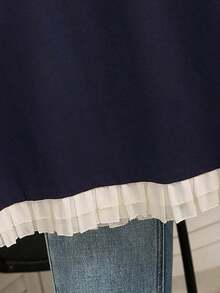 1 pieza Camiseta de moda para mujer con flecos, seda de leche de 180g - Azul marino - Ver 7
