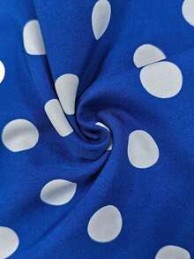 Vestido de línea A con cuello en V sin mangas, estampado de lunares y lazo en la cintura, adecuado para el Día de San Valentín y citas - Azul marino - Ver 7