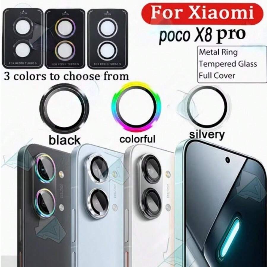 鹰眼镜头贴膜，适用于小米 Poco X8 Pro/X8 Promax/F8 Ultra/F8 Pro/14T/14T Pro，金属环防刮防摔镜头保护膜，9H 硬度，镜头保护垫，镜头保护膜，防刮防摔，自动校准定位，表面光滑，高清镜头保护膜，适用于智能手机用户，可搭配手机壳使用，保护您的手机镜头，提供彩色、银色、黑色三种颜色可选。