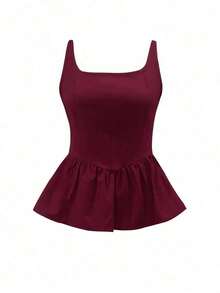 Camiseta de tirantes plisada marrón para mujer (elástico de 4 vías) - Burdeos - Ver 3
