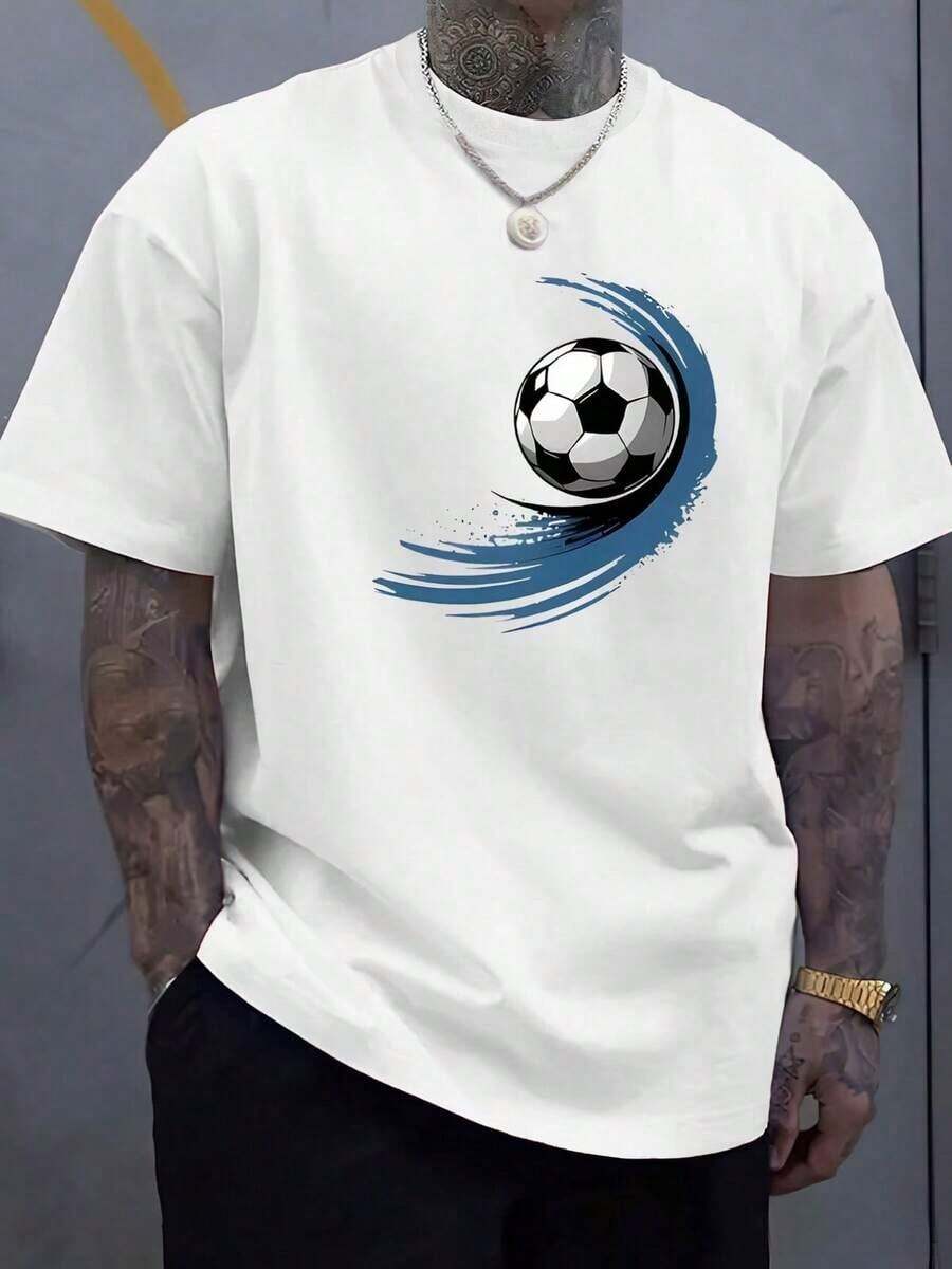 1pscCamiseta informal para hombre con estampado de club de fútbol mundial - top informal de manga corta y cuello redondo, adecuado para usar al aire libre, cómoda camiseta de manga corta y cuello redondo, ropa de primavera y verano, adecuada para cualquier ocasión, color liso, informal, adecuada para viajes y uso diario. 100% algodón - Blanco - Ver 1