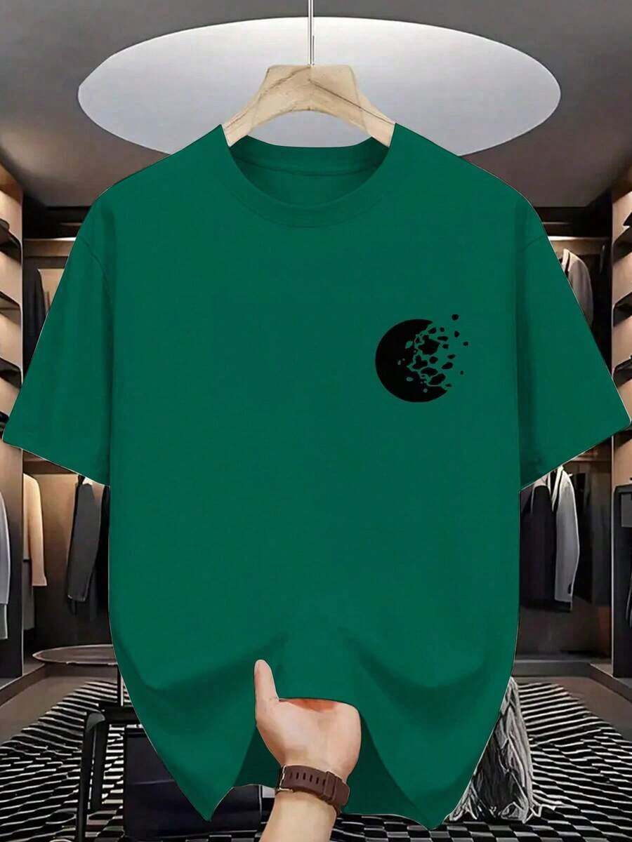 Camiseta de manga corta con estampado de letras para hombre, moda de verano - Verde Oscuro - Ver 1