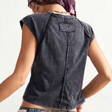 Women's Casual Solid Color Knit Short Sleeve Fitted Washed T-Shirt,Summer Top - Verde militar - Ver 3