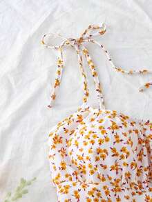 Vestido mini con tirantes de espagueti y estampado floral ditsy con lazo - Amarillo - Ver 3