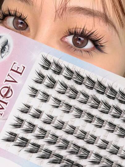 60pcs Cartoon/Natural/Japanese Style C-Curl, 9-14mm Length, Suitable For Daily, Party, Valentine's Day, Travel, Photography, Festival Makeup, Segmented Lashes, Individual Lashes, Natural Looking False Eyelashes, Easy To Remove, High Density, Suitable For Beginners