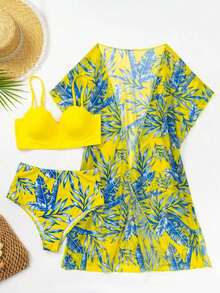 Swim Lushoire Tankini con estampado de plantas - Amarillo - Ver 5