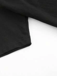 Camiseta de tela suave con estampado de letras y anime a la moda, camiseta de algodón puro de cuello redondo para mujer, diseño sencillo, cómoda y transpirable, adecuada para el uso diario informal, que muestra un estilo natural y elegante, imprescindible para fiestas de verano, entrega local. Camiseta de moda. - Negro - Ver 5