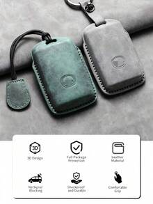 适用于CX5/CX4/6 Atenza/CX50的高品质PU皮革钥匙扣套，时尚奢华，带金属环，多种颜色可选（红、灰、绿） - 钥匙收纳器，防刮擦汽车钥匙链，易于安装 - 彩色 - 查看 6
