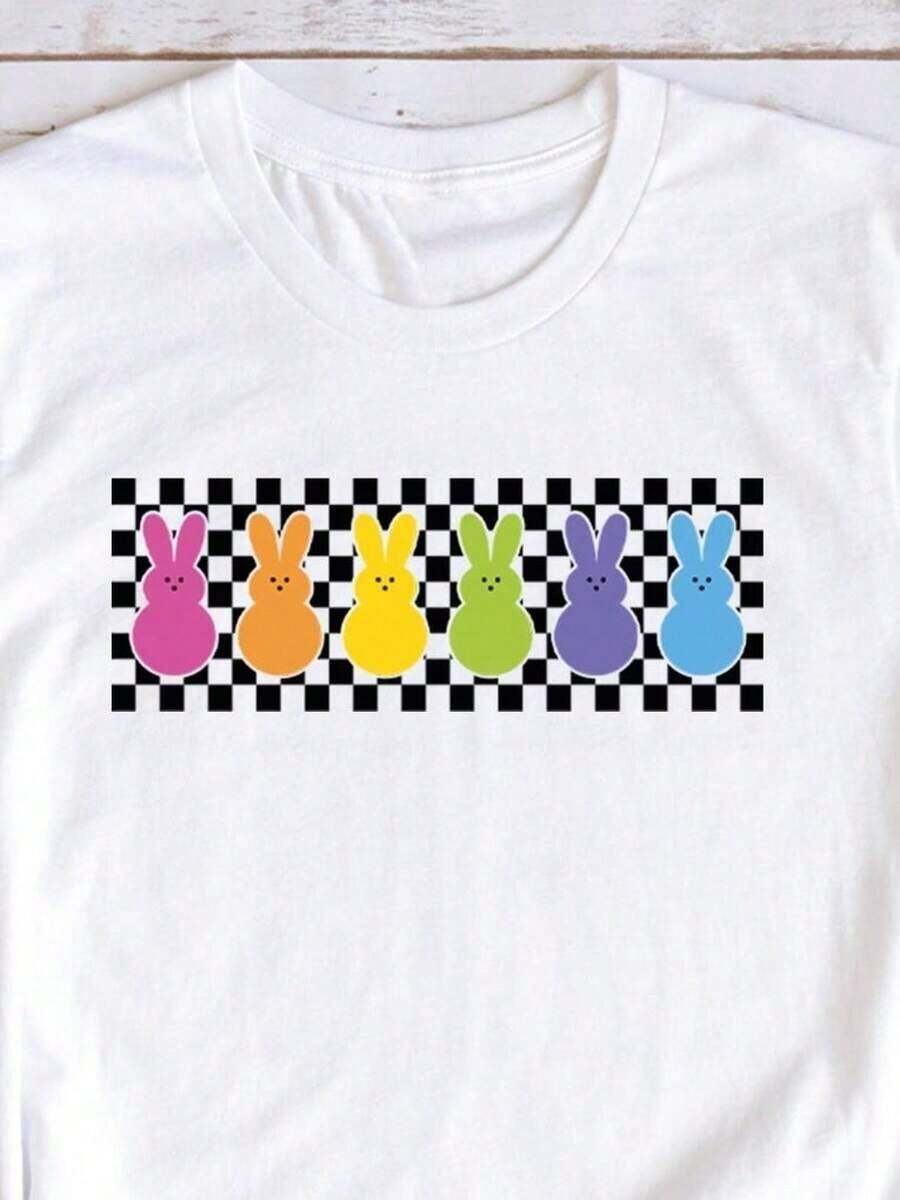 Adorable Camiseta de Algodón Blanca con Temática Divertida para Uso Diario de Niños, Playful Pals, Nee Doh, Ropa de Verano para Adolescentes, Ropa de Pascua para Niños, Ropa de Verano para Adolescentes, Ropa de Verano para Mujeres, Ropa de Pascua, Verano, Ropa de Pascua para Niños, Camiseta de Conejo de Pascua, Día de Pascua. Esta camiseta blanca de cuello redondo para niños está hecha con un tema encantador y 100% algodón puro, ofreciendo una opción suave y transpirable para el vestuario casual diario. Regalos Personalizados, Regalos de Pascua para Niños, Recuerdos de Fiesta para Niños, Regalos para Niños, Amigos y Familiares. - Blanco - Ver 1