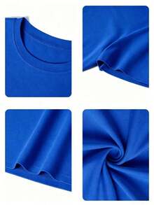 [Free Shipping] Women's Short Sleeve T-Shirt, Casual Summer Style, Simple Letter Print, Round Neck, Multifunctional, Camel Color, Ideal For Everyday Wear And Vacations. Casual Graphic T-Shirts For Women - 藍色 - 查看 4