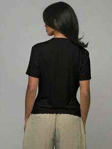 Playera de mujer 100% algodón manga corta diseño  ajustada transpirable para verano - Negro - Ver 2