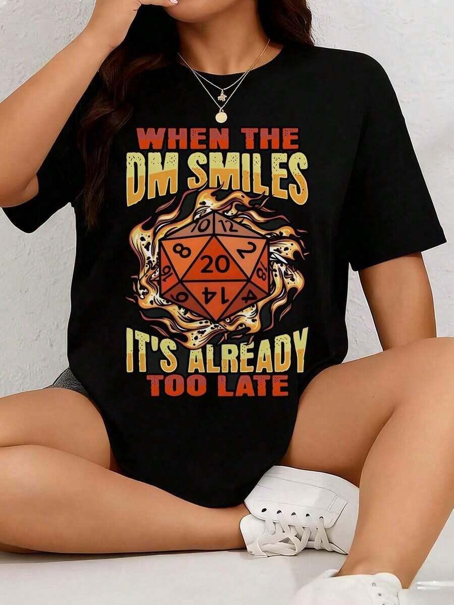 Camiseta Casual con Gráfico de Dados D20, Ropa Casual Diaria, Ropa de Verano - Negro - Ver 1