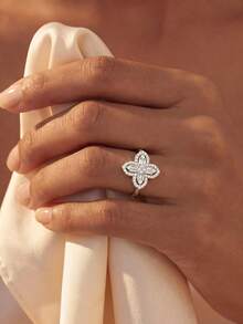1pc 925 Sterling Silver Four-Leaf Clover Open Ring, Birthday Gift, Romantic Ladies Ring - Four Leaf Clover - View 3