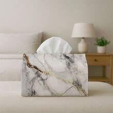 1pc Modern Abstract Marble Tissue Box - White & Gold Striped Texture Durable Decorative Storage Box, Suitable For Kitchen, Living Room, Bedroom, Car And Party - Multipurpose Tissue Dispenser For Home Decor, Party Supplies - Multicolor - View 5