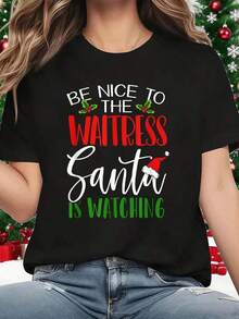 Sé amable con la camarera, Santa está mirando la camiseta navideña. - Negro - Ver 8