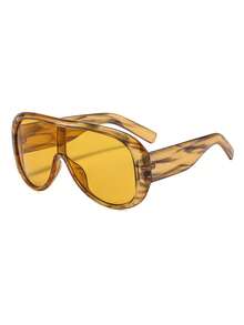 1 Pair Men's Large Frame Windproof Glasses, Suitable For Riding, Beach Vacation, Street Photography, Fashion Accessory - Transparent Yellow Stripes - View 3